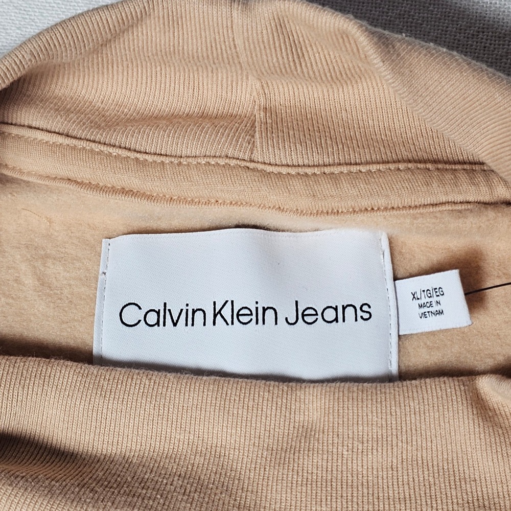 Calvin Klein Jeans Tan Mock Neck Logo Sweatshirt XL Pullover Graphic Sleeve Back - Picture 7 of 9